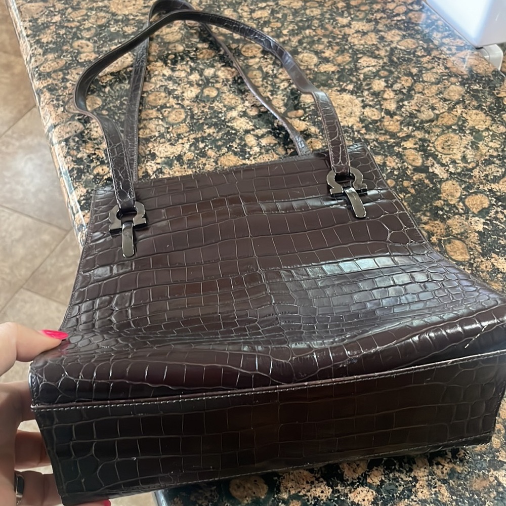 Pristine Salvatore Ferragamo Brown Embossed Bag